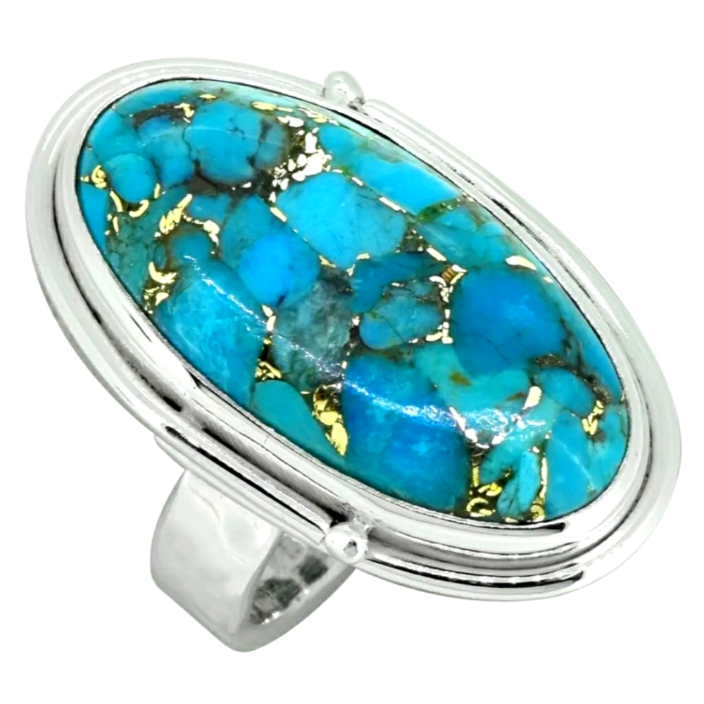 Blue Copper Turquoise Sterling Silver 925 Ring
